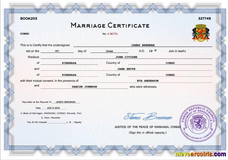 Congo marriage  certificate